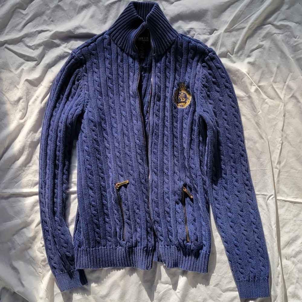 Ralph Lauren XS Blue Cable Knit Cardigan - Picture 3 of 3